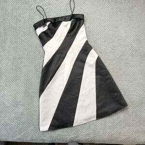 Vintage Y2K Black/White Striped Square Neck Mini Party Dress Funky Retro De Laru
